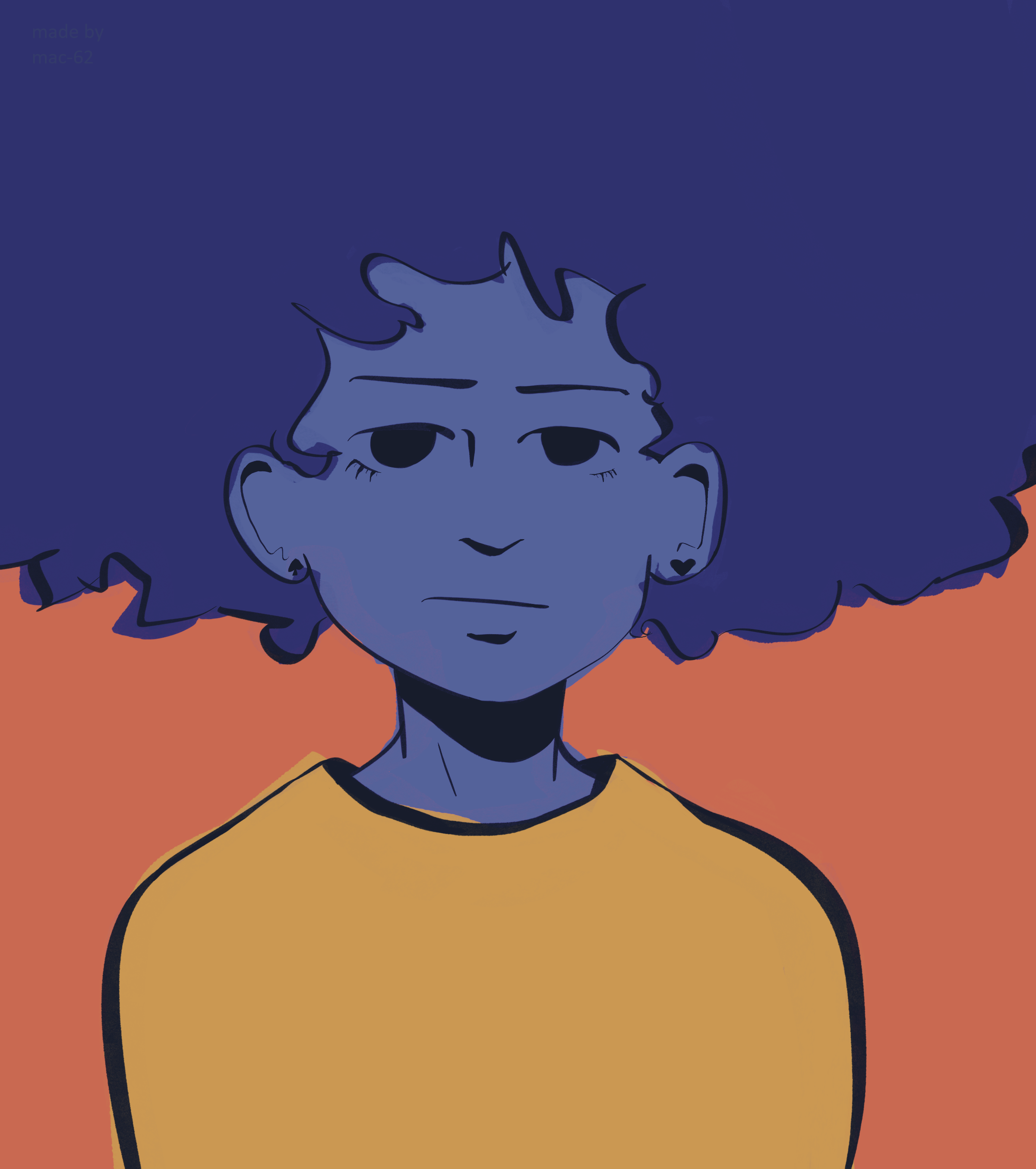 drawing of a blue girl with an afro. she's kind of sad. made by mac62